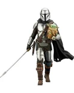 STAR WARS THE MANDALORIAN: ESTATUAMANDALORIAN & GROGU WITH BESKAR STAFF 18 CM ARTFX 1/10 PVC [CAJA]